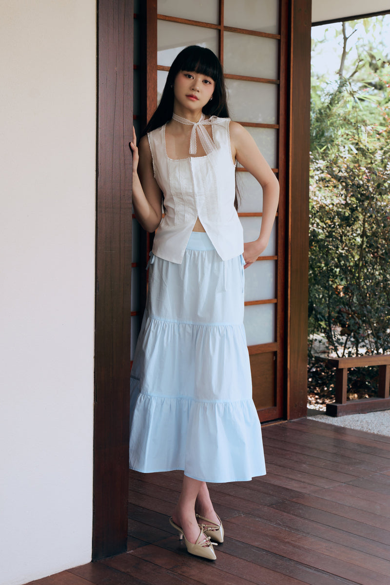 Tiered Ribbon Maxi Skirt - Sky – FUTURE MUSE